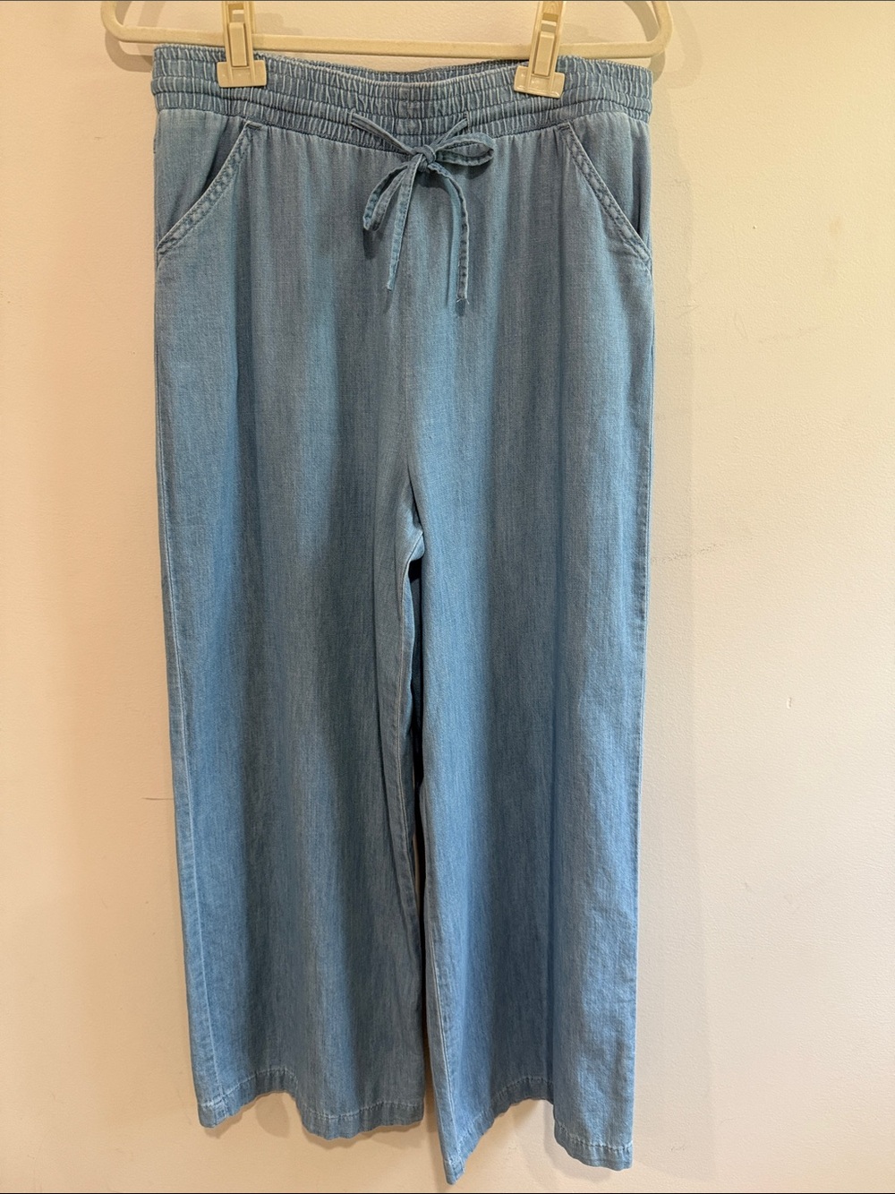 Wrangler Light Blue Wide-Leg Pull-On Pants with Drawstring Waist